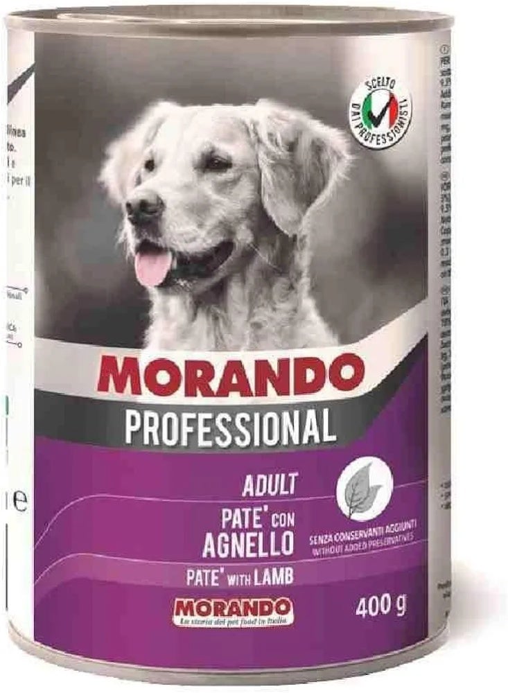 Morando Professional Adult Pate Wet Food for Dogs (100% Made in Italy, Main Ingredient: Lamb, Dog Food Wet, High-Quality Dog Snack, Serving Size: 400 g)